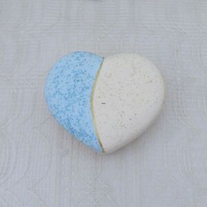 Handmade Ceramic Trinket Dish, Heart Shaped Aqua & Ecru Southwest Prayer Box